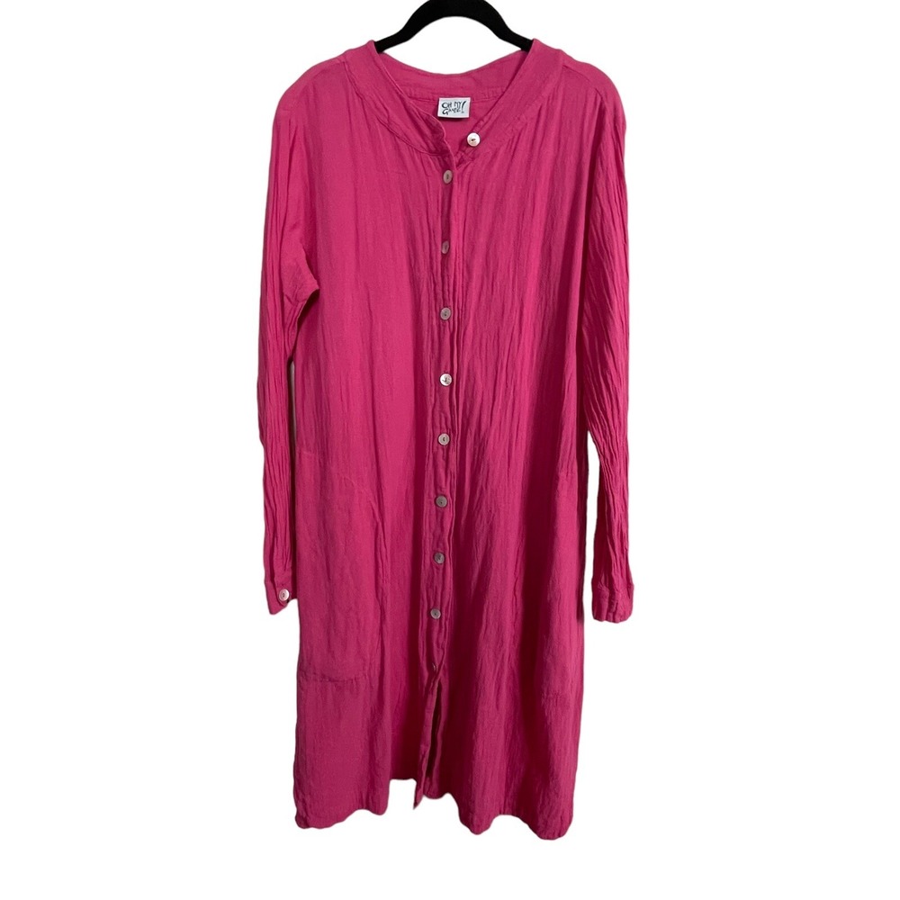 Oh My Gauze Dress 1 Pink Cotton L/S Button Down Lagenlook Coastal Grandmother